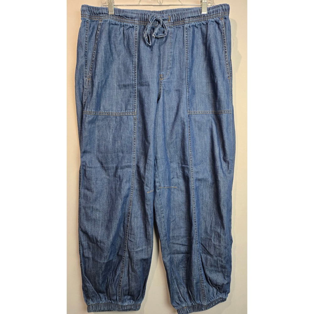 Old Navy Womens L Mid-Rise Balloon Jeans Comfort Waistband Blue Denim Joggers